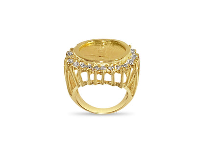 Handmade Solid Gold Diamond Fancy Coin Ring , 1/10oz Coin ,