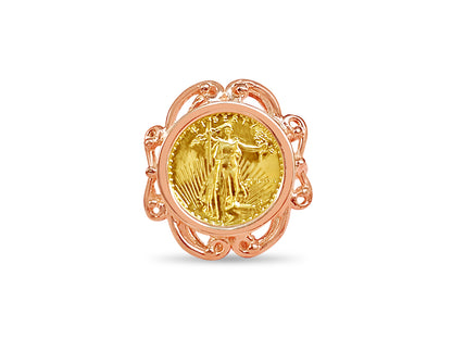 Handmade Solid Gold Fancy Ladies Coin Ring , 1/10oz Coin ,