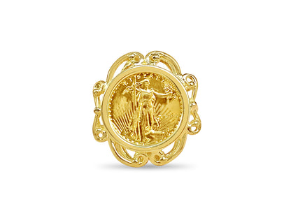 Handmade Solid Gold Fancy Ladies Coin Ring , 1/10oz Coin ,