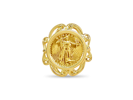 Handmade Solid Gold Fancy Ladies Coin Ring , 1/10oz Coin ,