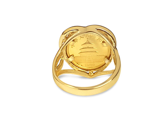 Handmade Solid Gold Fancy Ladies Coin Ring , Chinese Panda Bear Coin ,