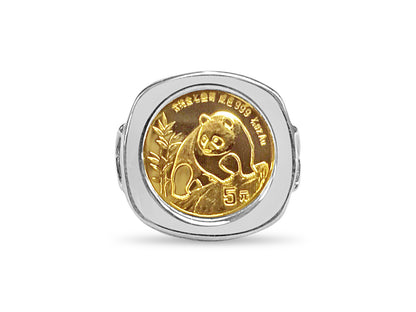 Handmade Solid Gold Fancy Coin Ring , Chinese Panda Bear Coin ,