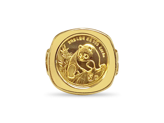 Handmade Solid Gold Fancy Coin Ring , Chinese Panda Bear Coin ,