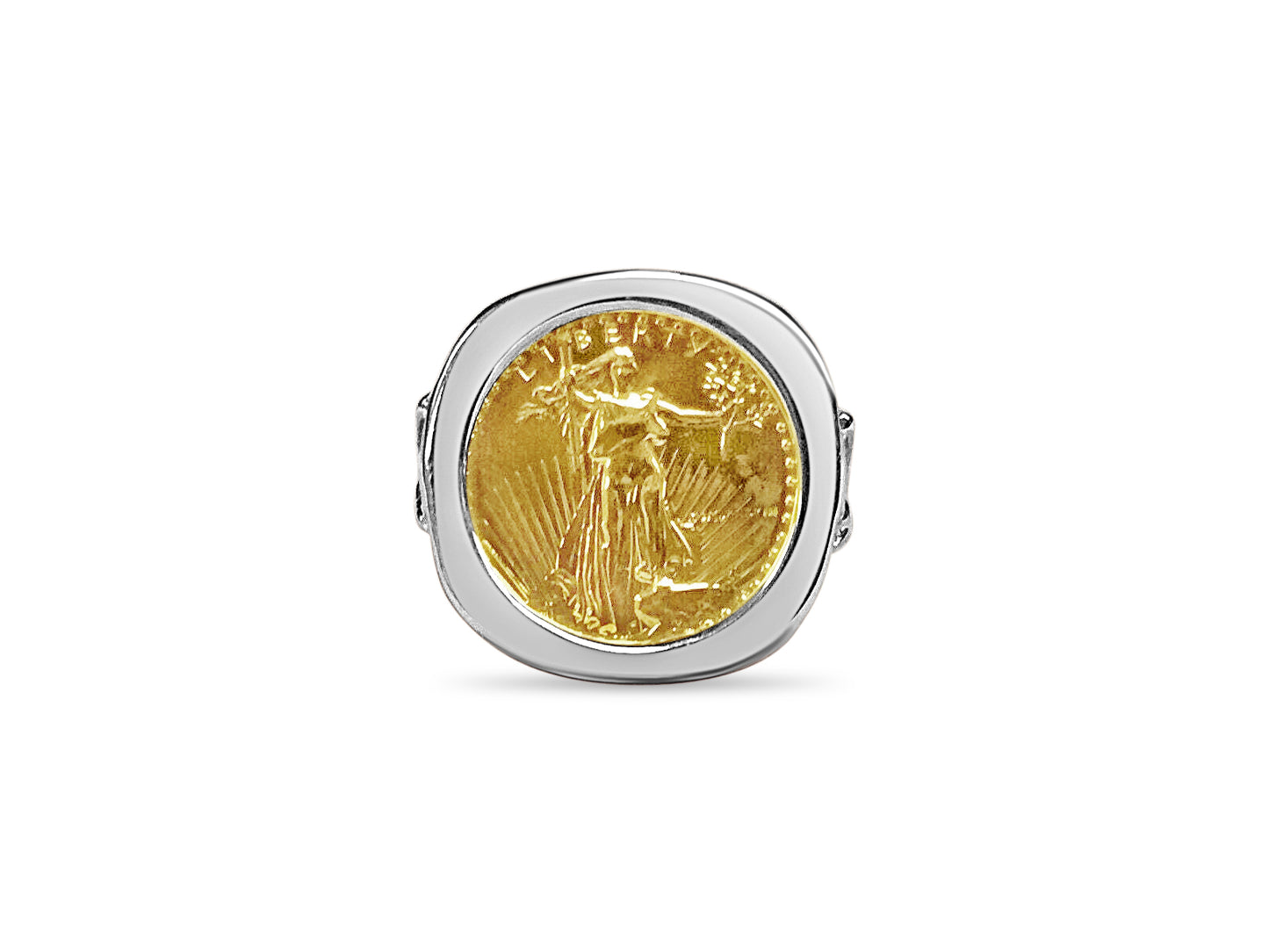 Handmade Solid Gold Fancy Coin Ring , 1/10oz Coin ,