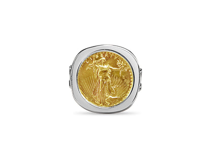 Handmade Solid Gold Fancy Coin Ring , 1/10oz Coin ,