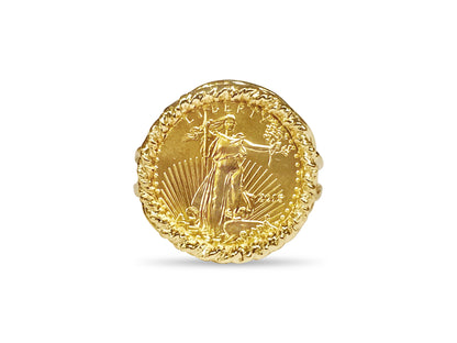 Handmade Solid Gold Fancy Ladies Coin Ring , 1/10oz Coin ,