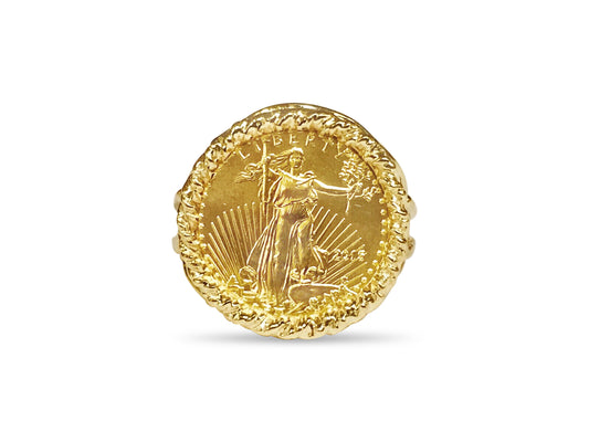 Handmade Solid Gold Fancy Ladies Coin Ring , 1/10oz Coin ,