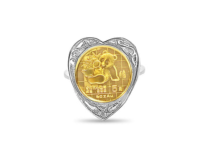 Handmade Solid Gold Fancy Ladies Coin Ring , Chinese Panda Bear Coin ,