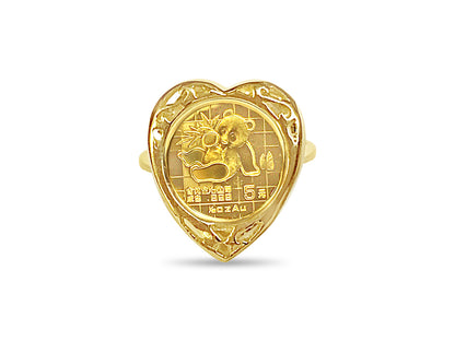 Handmade Solid Gold Fancy Ladies Coin Ring , Chinese Panda Bear Coin ,