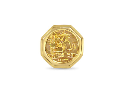 Handmade Solid Gold Fancy Ladies Coin Ring , Chinese Panda Bear Coin ,