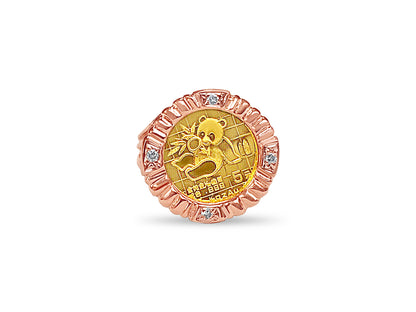Handmade Solid Gold Diamond Fancy Coin Ring , Chinese Panda Bear Coin ,