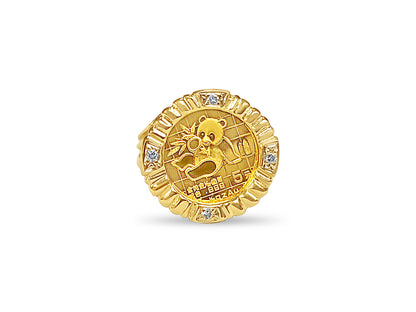 Handmade Solid Gold Diamond Fancy Coin Ring , Chinese Panda Bear Coin ,