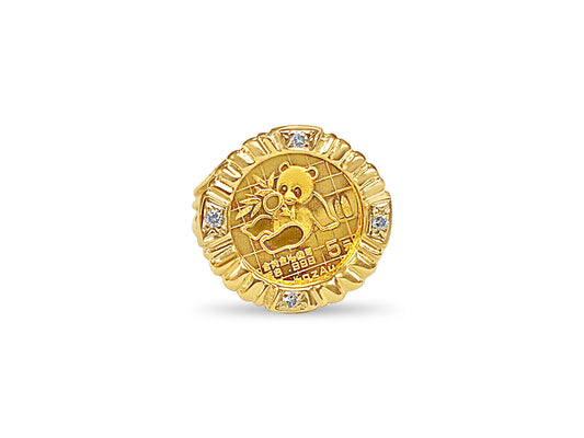 Handmade Solid Gold Diamond Fancy Coin Ring , Chinese Panda Bear Coin ,