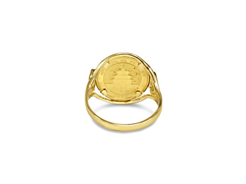 Handmade Solid Gold Fancy Ladies Coin Ring , Chinese Panda Bear Coin ,