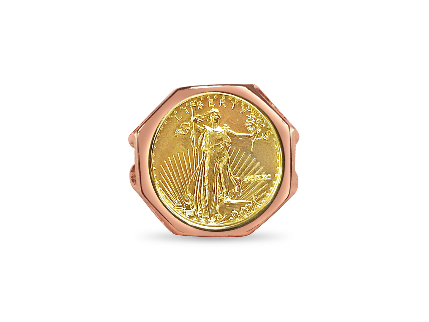 Handmade Solid Gold Fancy Ladies Coin Ring , 1/10oz Coin ,