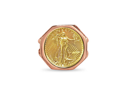 Handmade Solid Gold Fancy Ladies Coin Ring , 1/10oz Coin ,