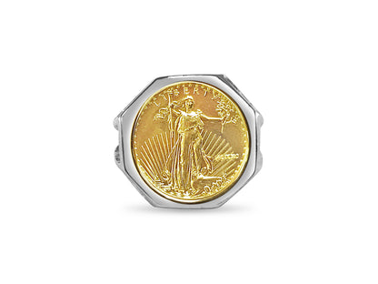 Handmade Solid Gold Fancy Ladies Coin Ring , 1/10oz Coin ,