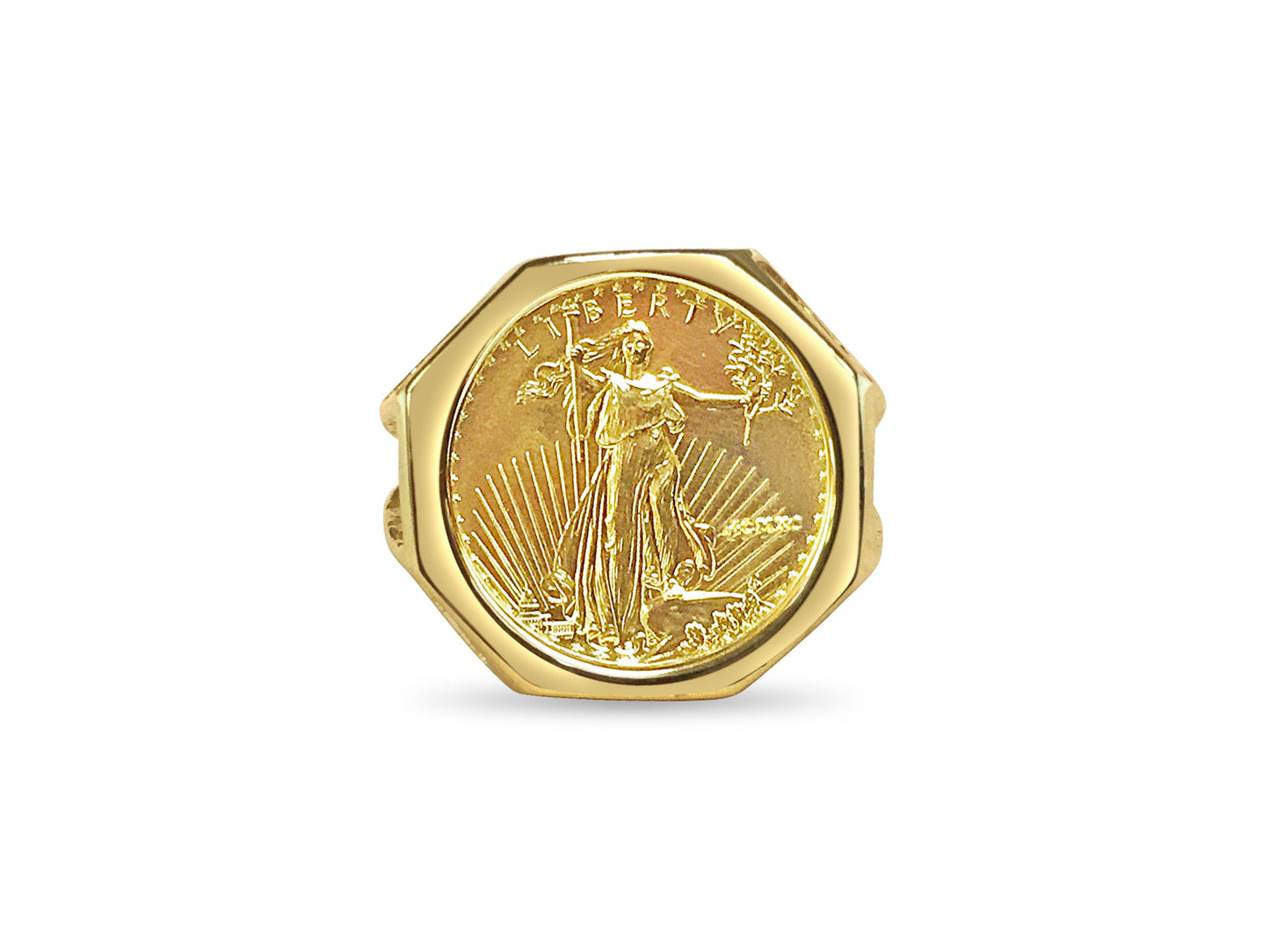 Handmade Solid Gold Fancy Ladies Coin Ring , 1/10oz Coin ,