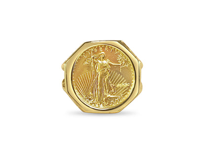 Handmade Solid Gold Fancy Ladies Coin Ring , 1/10oz Coin ,