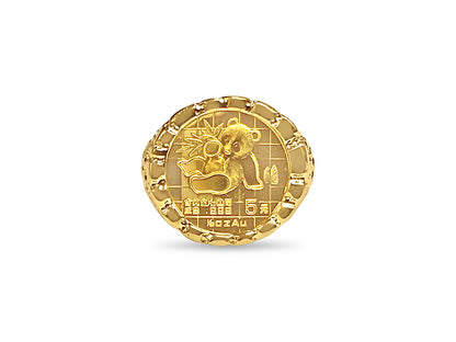 Handmade Solid Gold Nugget Coin Ring , Chinese Panda Bear Coin ,