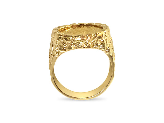 Handmade Solid Gold Nugget Coin Ring , Chinese Panda Bear Coin ,