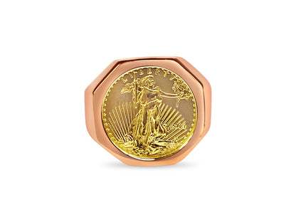 Handmade Solid Gold Fancy Coin Ring , 1/10oz Coin ,