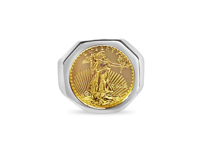 Handmade Solid Gold Fancy Coin Ring , 1/10oz Coin ,