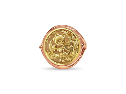 Handmade Solid Gold Fancy Coin Ring , Chinese Panda Bear Coin ,