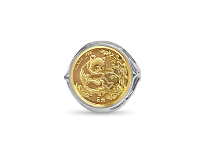 Handmade Solid Gold Fancy Coin Ring , Chinese Panda Bear Coin ,