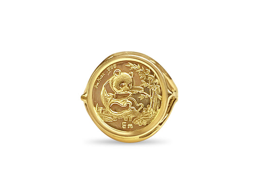 Handmade Solid Gold Fancy Coin Ring , Chinese Panda Bear Coin ,