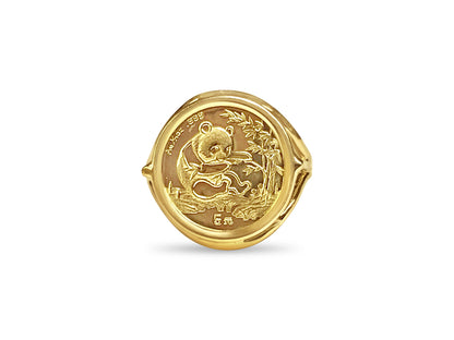 Handmade Solid Gold Fancy Coin Ring , Chinese Panda Bear Coin ,