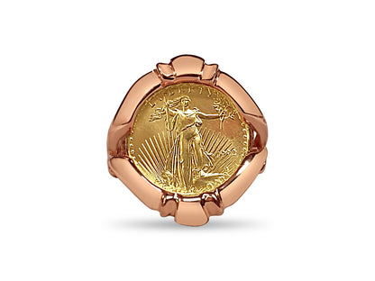 Handmade Solid Gold Fancy Coin Ring , 1/10oz Coin ,