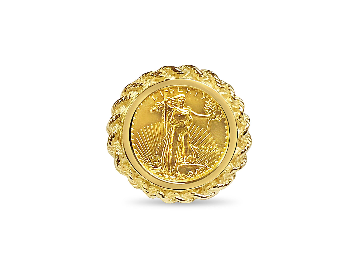 Handmade Solid Gold Fancy Ladies Coin Ring , 1/10oz Coin ,
