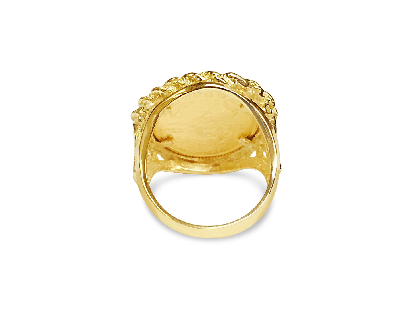 Handmade Solid Gold Fancy Ladies Coin Ring , 1/10oz Coin ,