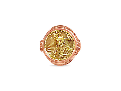 Handmade Solid Gold Fancy Ladies Coin Ring , 1/10oz Coin ,