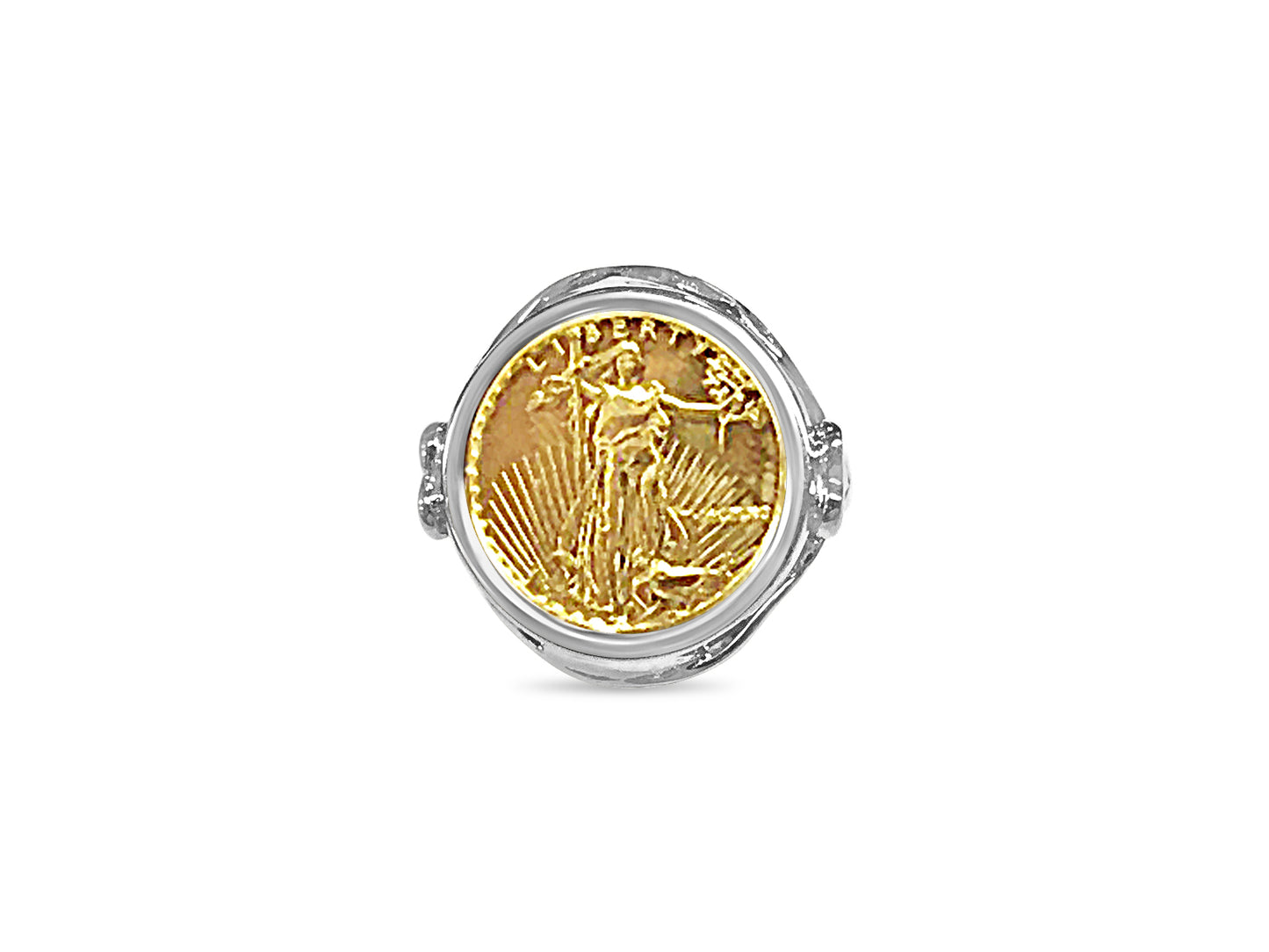 Handmade Solid Gold Fancy Ladies Coin Ring , 1/10oz Coin ,