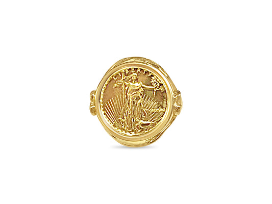 Handmade Solid Gold Fancy Ladies Coin Ring , 1/10oz Coin ,