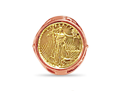 Handmade Solid Gold Fancy Ladies Coin Ring , 1/10oz Coin ,