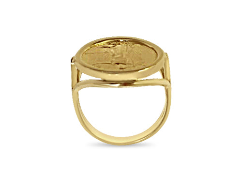 Handmade Solid Gold Fancy Ladies Coin Ring , 1/10oz Coin ,