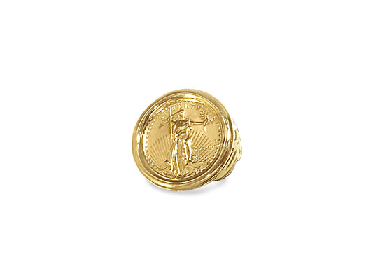 Handmade Solid Gold Fancy Coin Ring , 1/4oz Coin ,