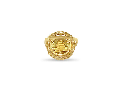 Handmade Solid Gold Fancy Coin Ring , Chinese Panda Bear Coin ,