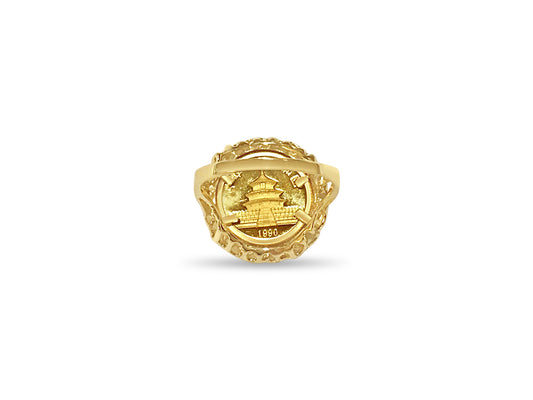 Handmade Solid Gold Fancy Coin Ring , Chinese Panda Bear Coin ,