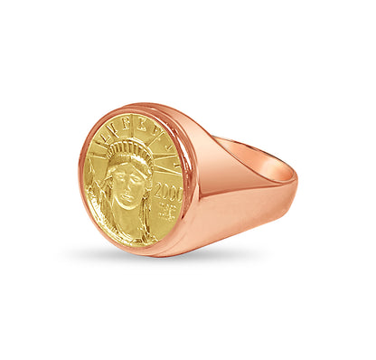 Handmade Solid Gold Fancy Coin Ring , 1/10oz Coin ,