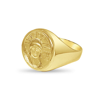 Handmade Solid Gold Fancy Coin Ring , 1/10oz Coin ,