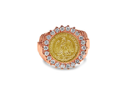Handmade Solid Gold Diamond Fancy Coin Ring , Dos Pesos Coin ,