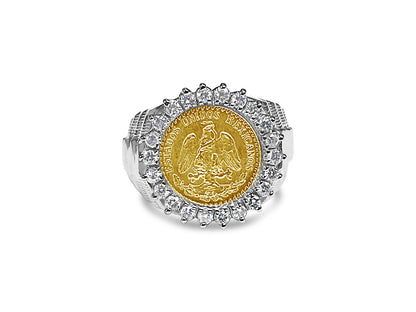 Handmade Solid Gold Diamond Fancy Coin Ring , Dos Pesos Coin ,