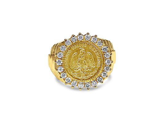 Handmade Solid Gold Diamond Fancy Coin Ring , Dos Pesos Coin ,