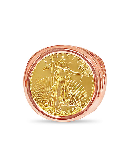 Handmade Solid Gold Fancy Coin Ring , 1/4oz Coin ,