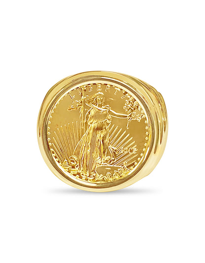 Handmade Solid Gold Fancy Coin Ring , 1/4oz Coin ,