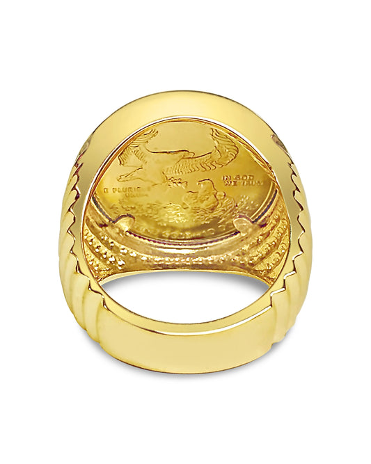 Handmade Solid Gold Fancy Coin Ring , 1/4oz Coin ,